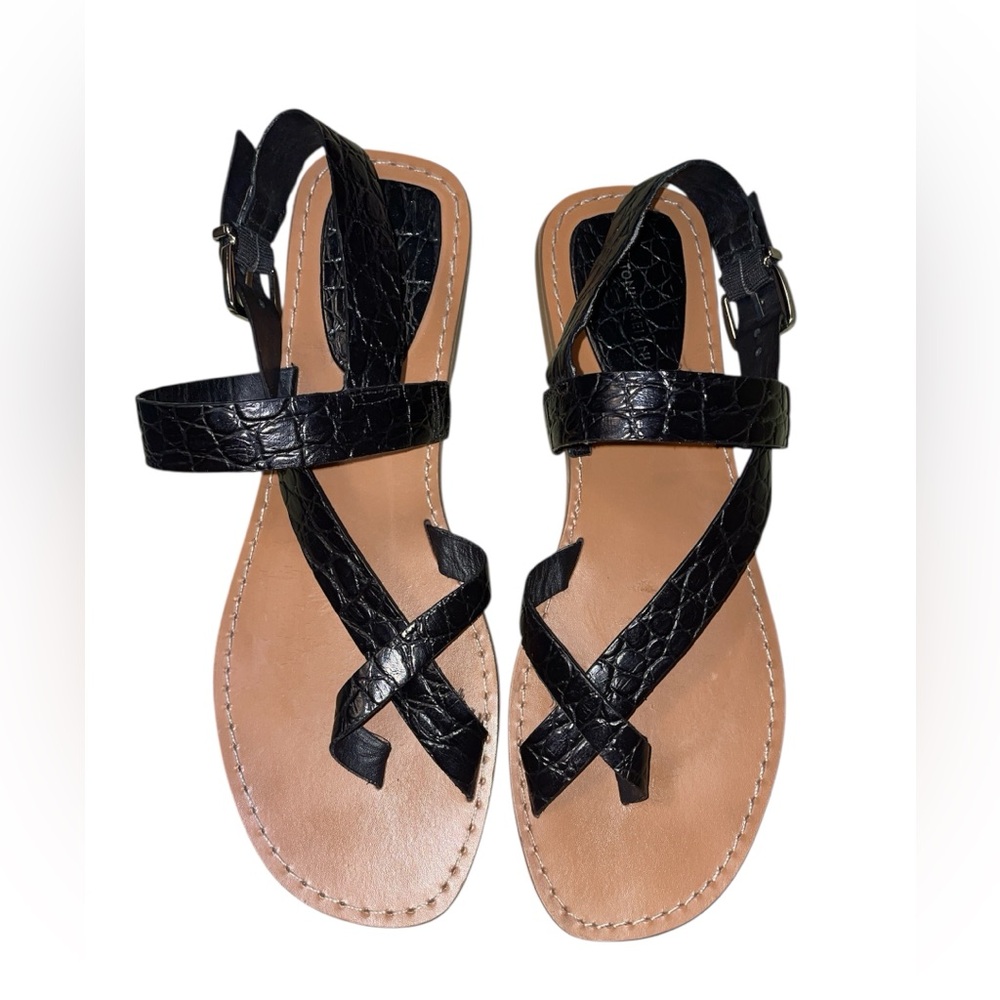 Black Faux-Croc Leather Strap Women’s Sandals